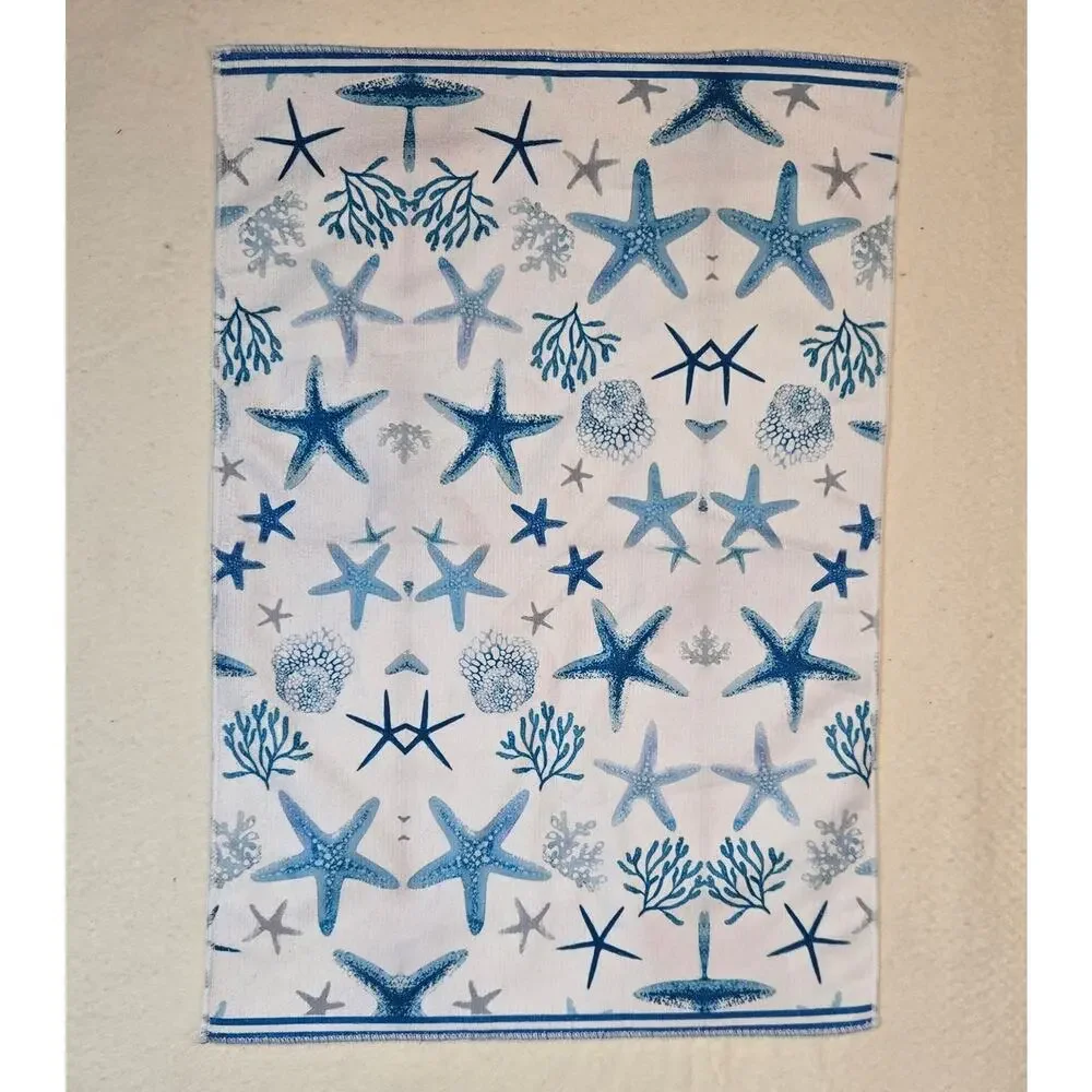 Set of 6 Handtowels Beach Coastal Kitchen Towels Ocean Seashells Nautical New